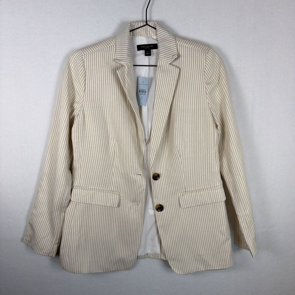 Ann Taylor Blazer Womens Size 0P Cream Textured One Button Jacket Office Career